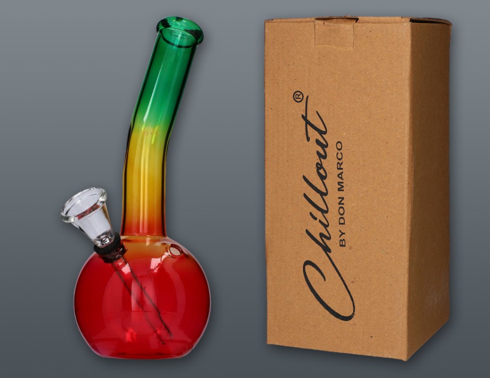 Chillout Smoke Rasta üveg bong hajlított nyakkal 20 cm – színes kivitel